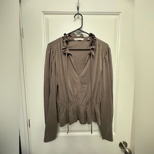 NWOT Rebecca Taylor Taupe Ruffled Blouse